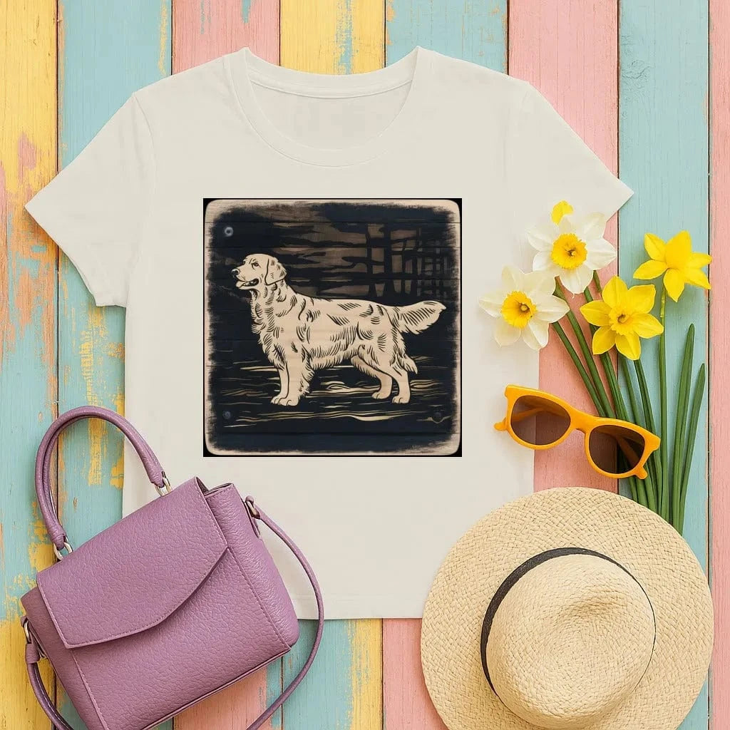 Golden Retriever Woodcut Style Graphic Print T-Shirts T-shirt