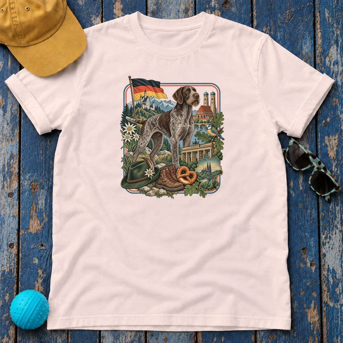 German Wirehaired Pointer Germany Heritage T-Shirt in Soft Pink