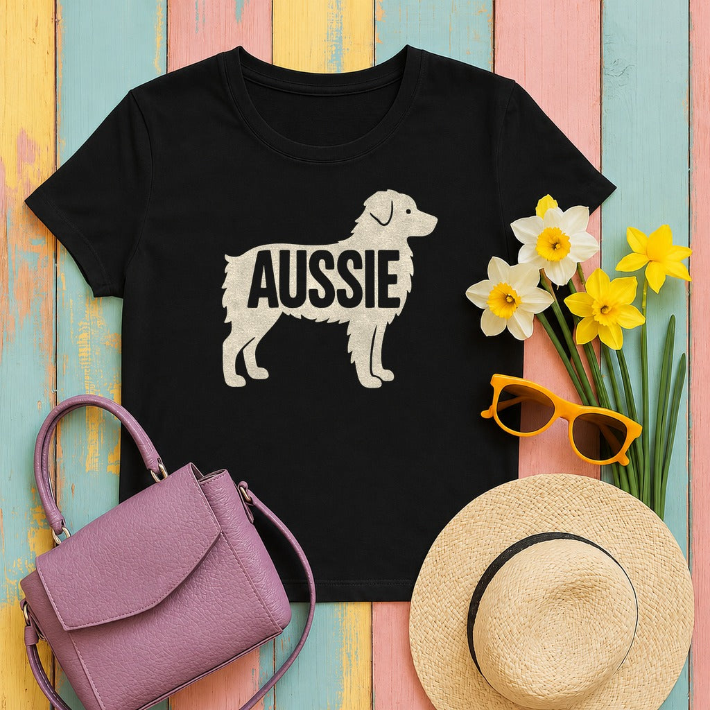 Australian Shepherd Silhouette 'Aussie' T-Shirt in Black