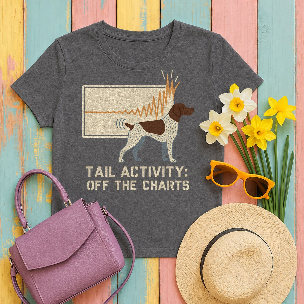 German Shorthaired Pointer Tail Activity Off the Charts T-shirt in Dark Grey Heather