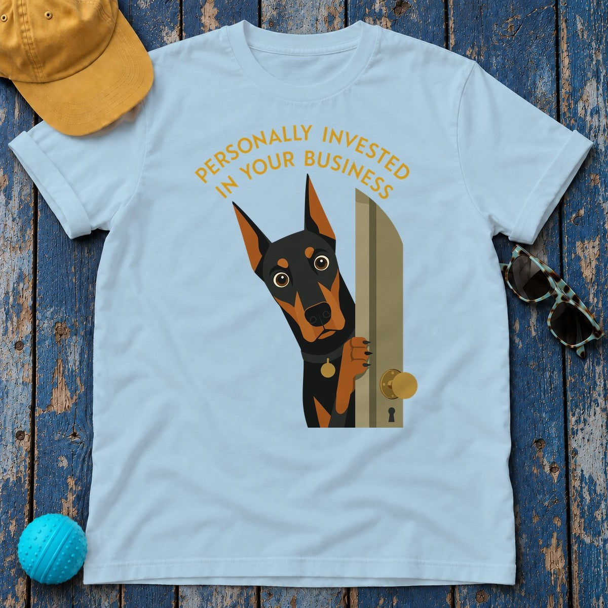 Personally Invested Doberman T-Shirt in Light Blue