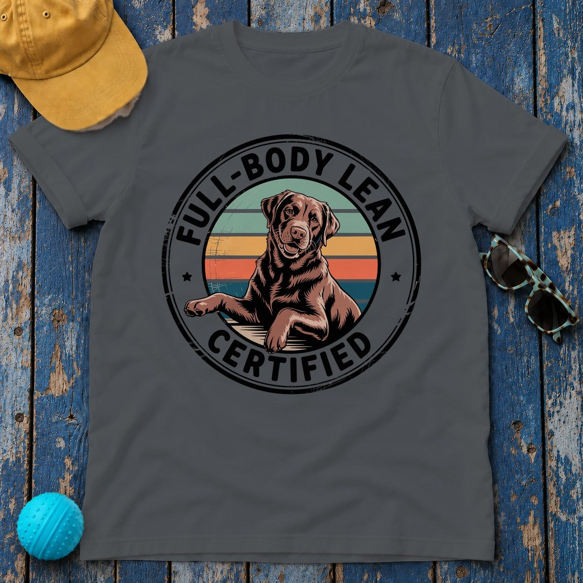 Full Body Lean Certified Chocolate Labrador Retriever T-Shirt in Charcoal