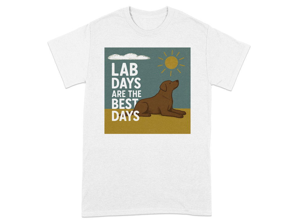 Brown lab rests under a sun with text "LAB DAYS ARE THE BEST DAYS".