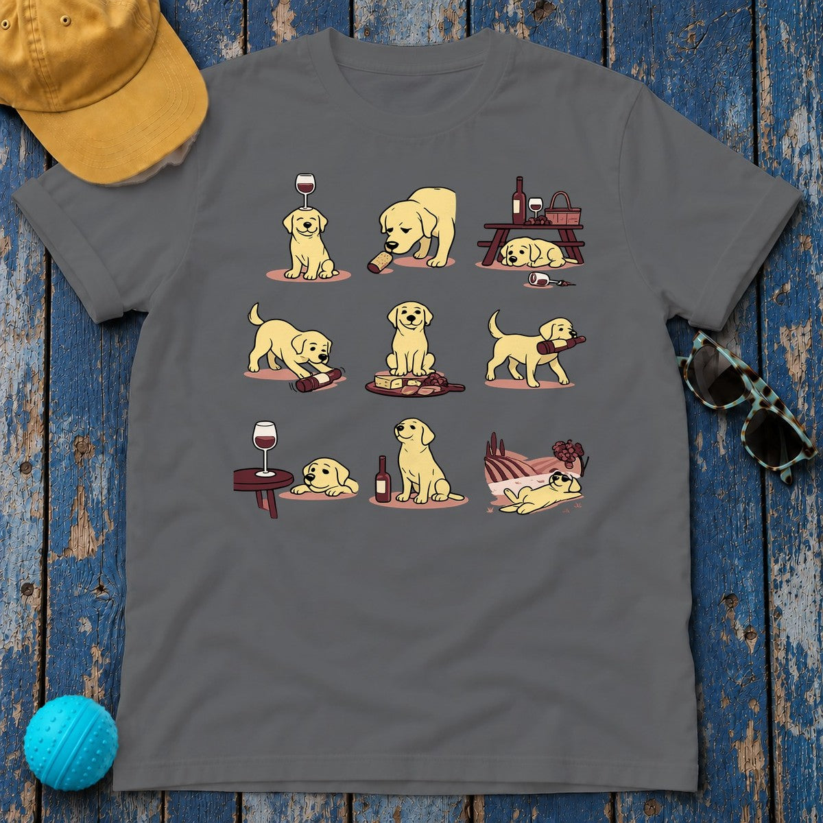 Paws & Pours Labrador Humor T-Shirt in Graphite Heather