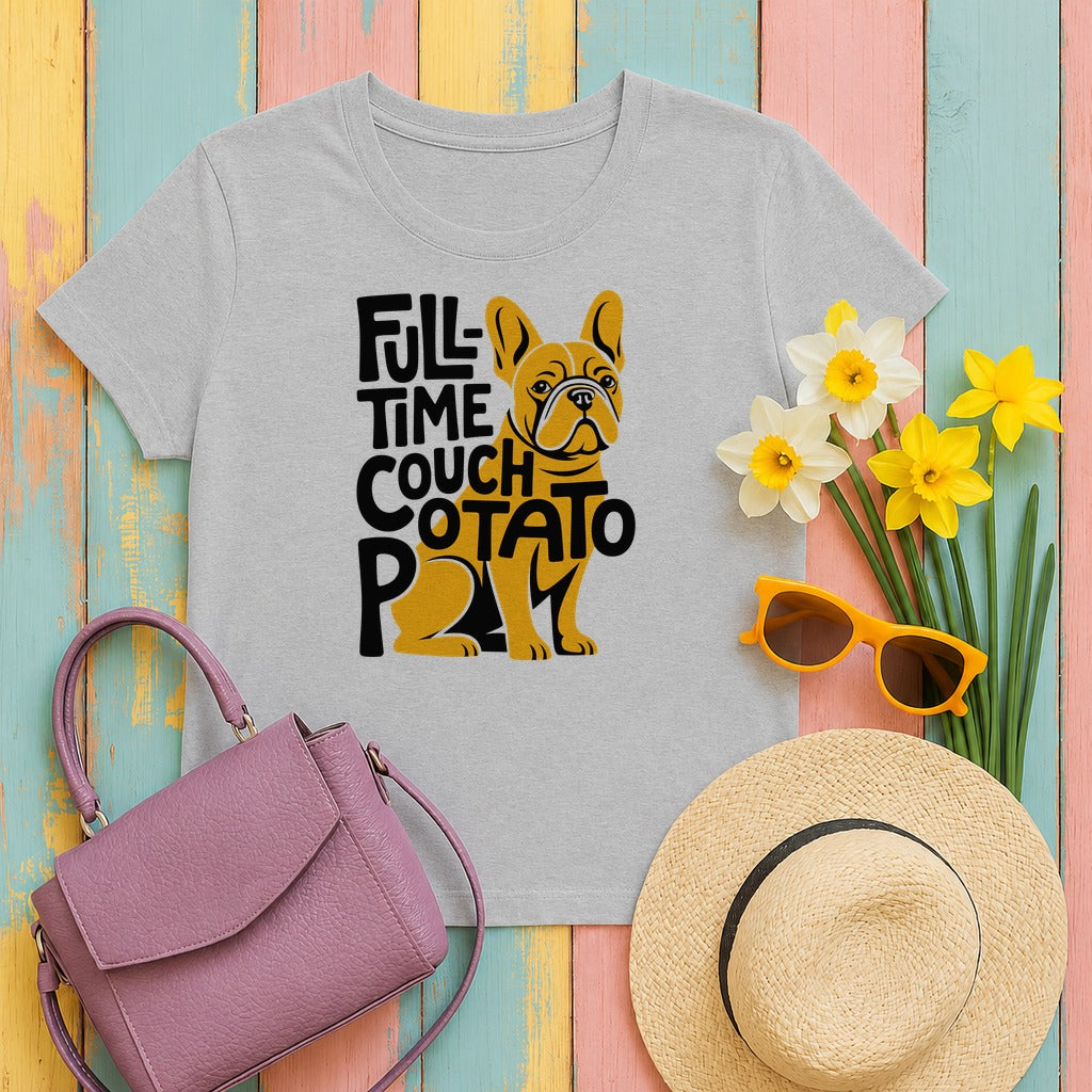 Frenchie Couch Potato Graphic T-shirt in Sport Grey