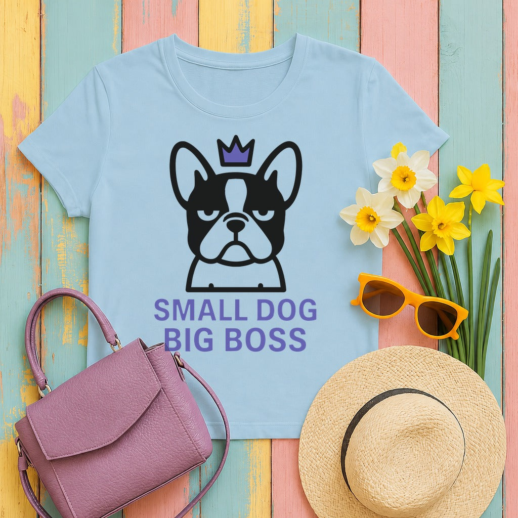 Small Dog Big Boss Boston Terrier T-Shirt in Light Blue
