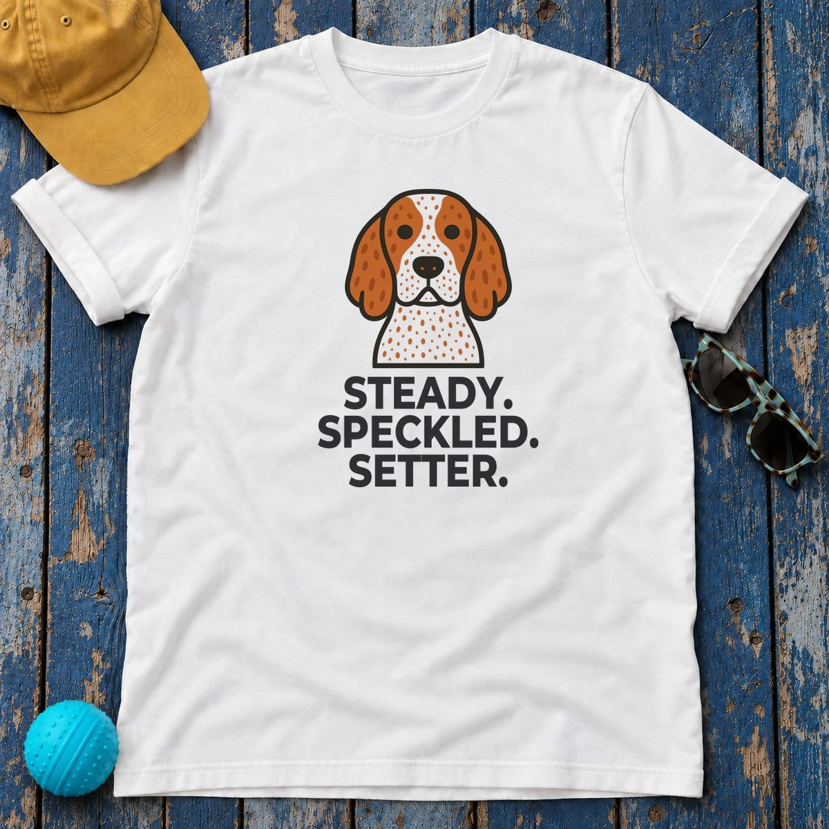 Steady. Speckled. Setter. English Setter T-Shirt in White