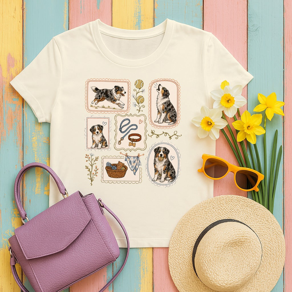Aussie Life Vintage Stamps T-Shirt in Natural