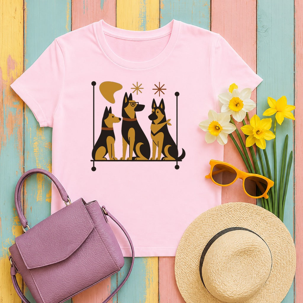 Mid-Century Shepherds Art T-Shirt in Light Pink