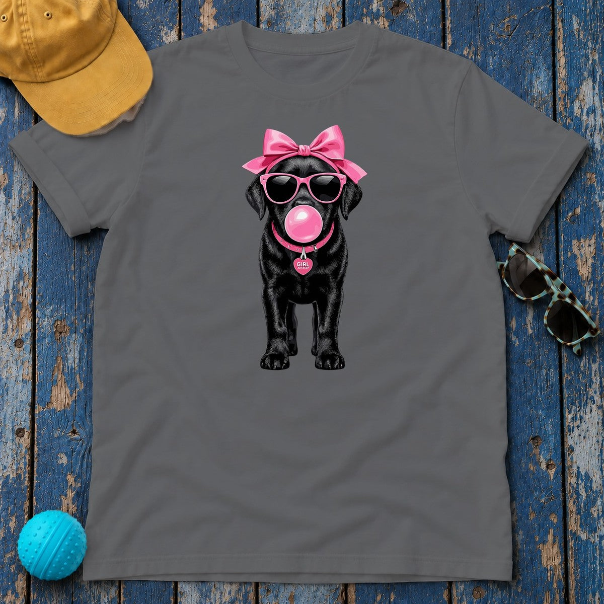 Pink Bubblegum Black Lab T-Shirt in Graphite Heather