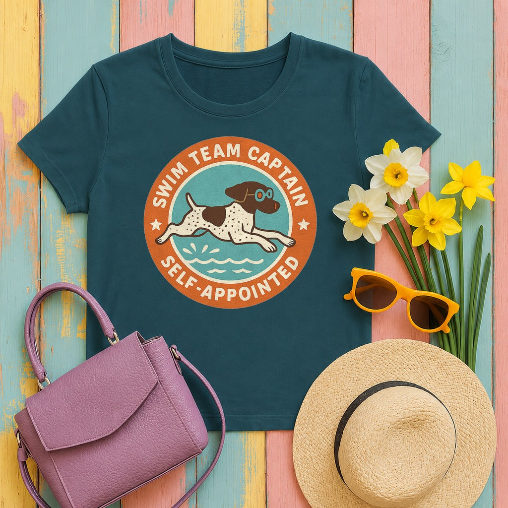 German Shorthaired Pointer Swim Team Captain T-shirt in Heather Deep Teal