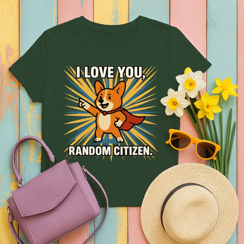 I Love You Random Citizen Corgi Hero T-Shirt in Forest Green