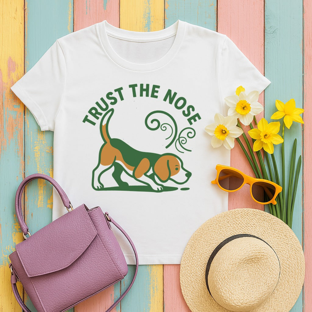 'Trust the nose' Sniffing Beagle T-Shirt in White