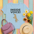 INSIDE VOICE! Funny Barking Dog Humor T-Shirt in Light Blue