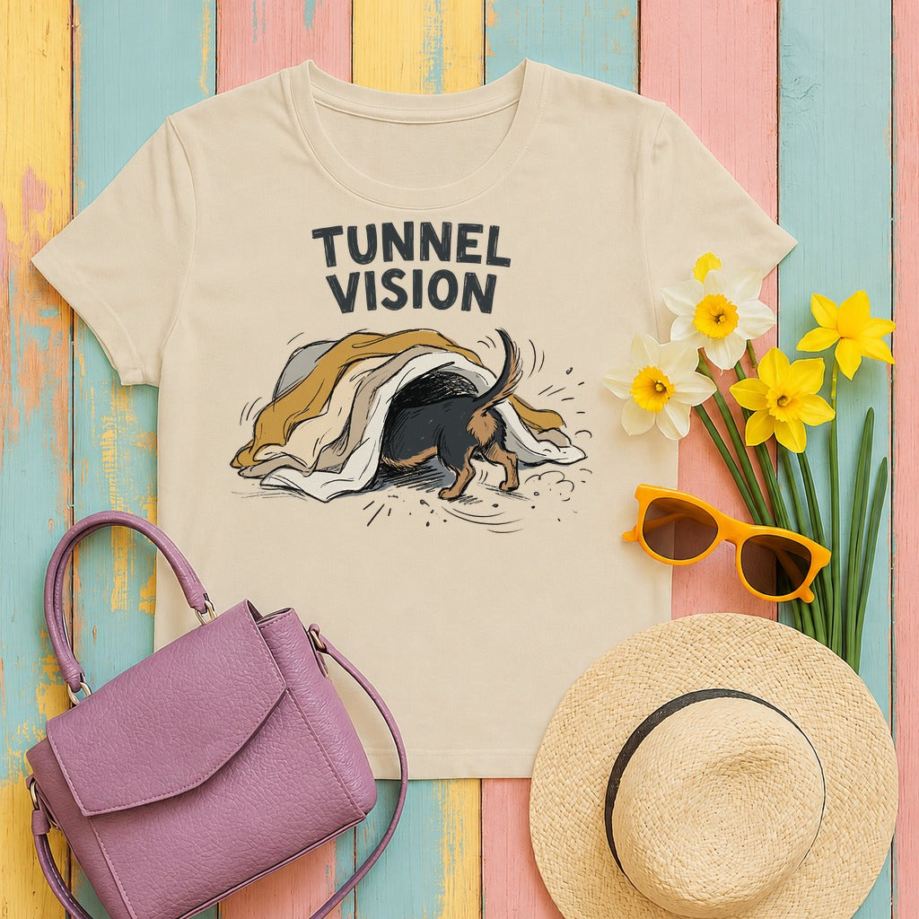 Tunnel Vision Dachshund Lovers T-Shirt in Sand