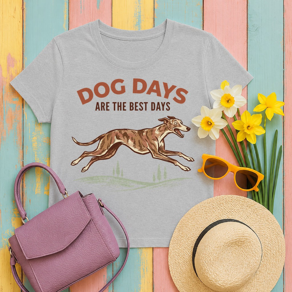 Whimsical Greyhound Dog Days T-Shirt in Sport Grey