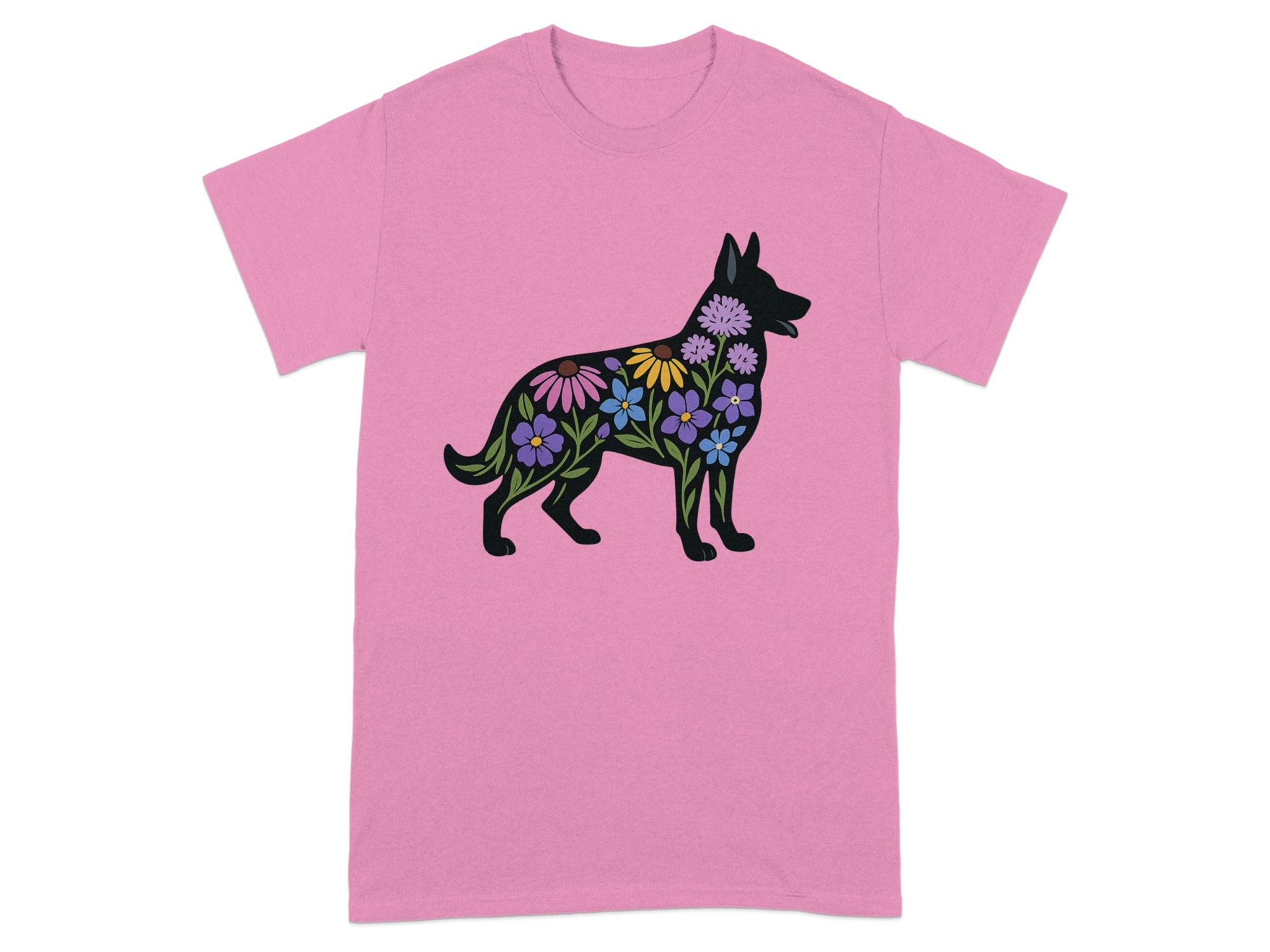 Colorful Floral Dog Silhouette Graphic on T-shirt product