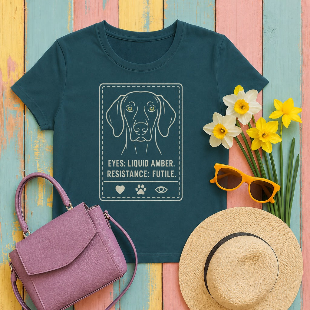 Weimaraner Eyes Liquid Amber Tee in Heather Deep Teal