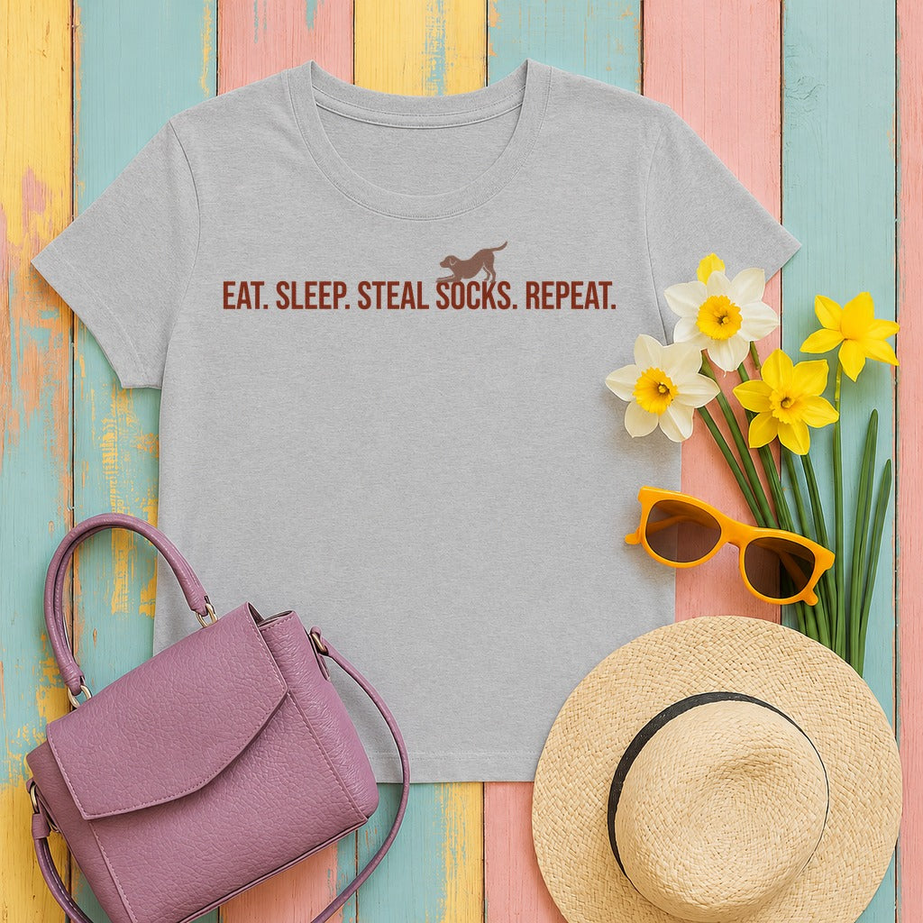Eat Sleep Steal Socks Repeat. Lab T-shirt. in Sport Grey