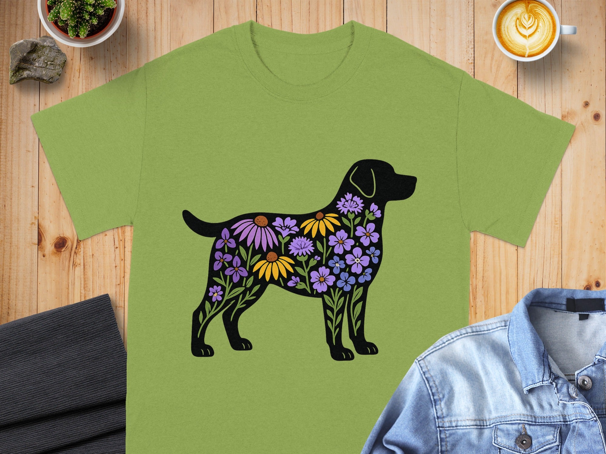 Floral Dog Silhouette Graphic Green Shirt Product