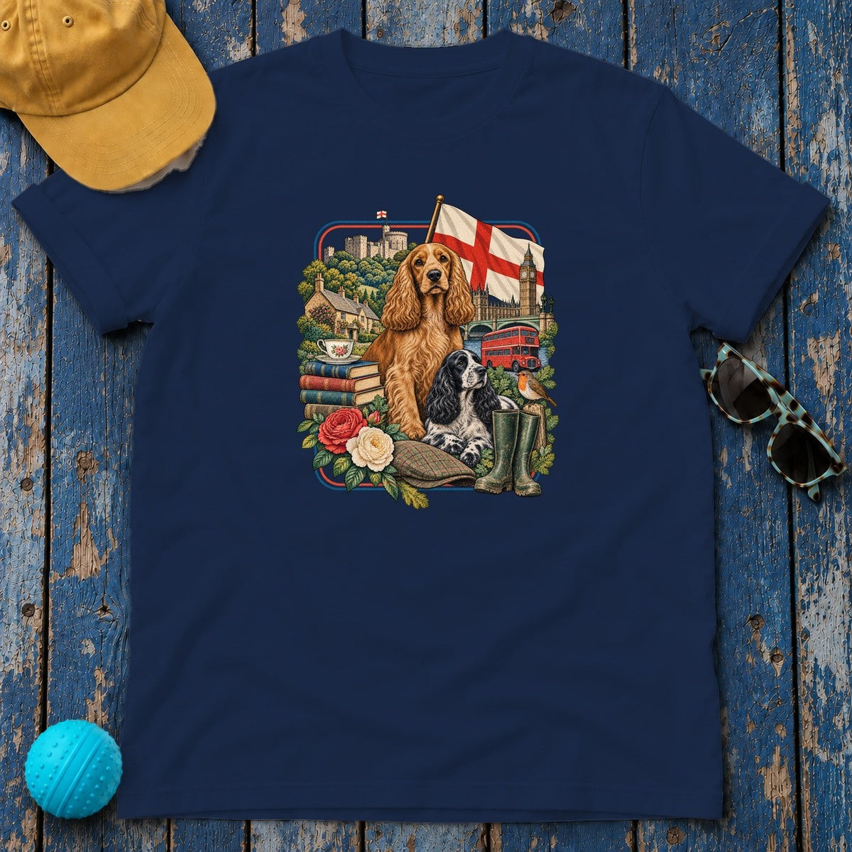 English Cocker Spaniel England Heritage T-Shirt in Navy
