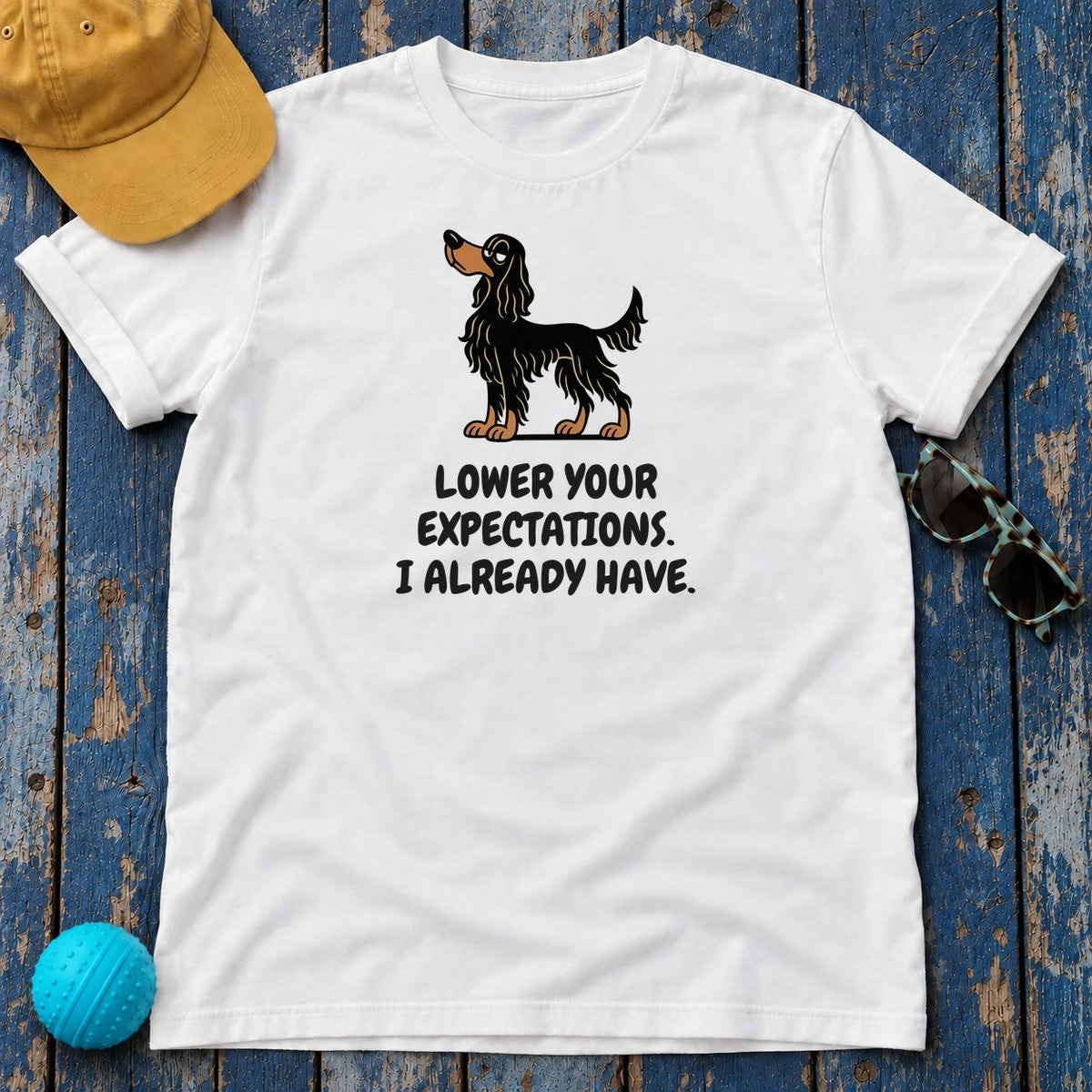 Gordon Setter Lower Your Expectations Tee in White