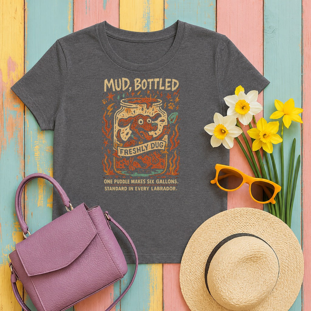 Chocolate Lab Mud Bottled T-Shirt on Dark Grey Heather