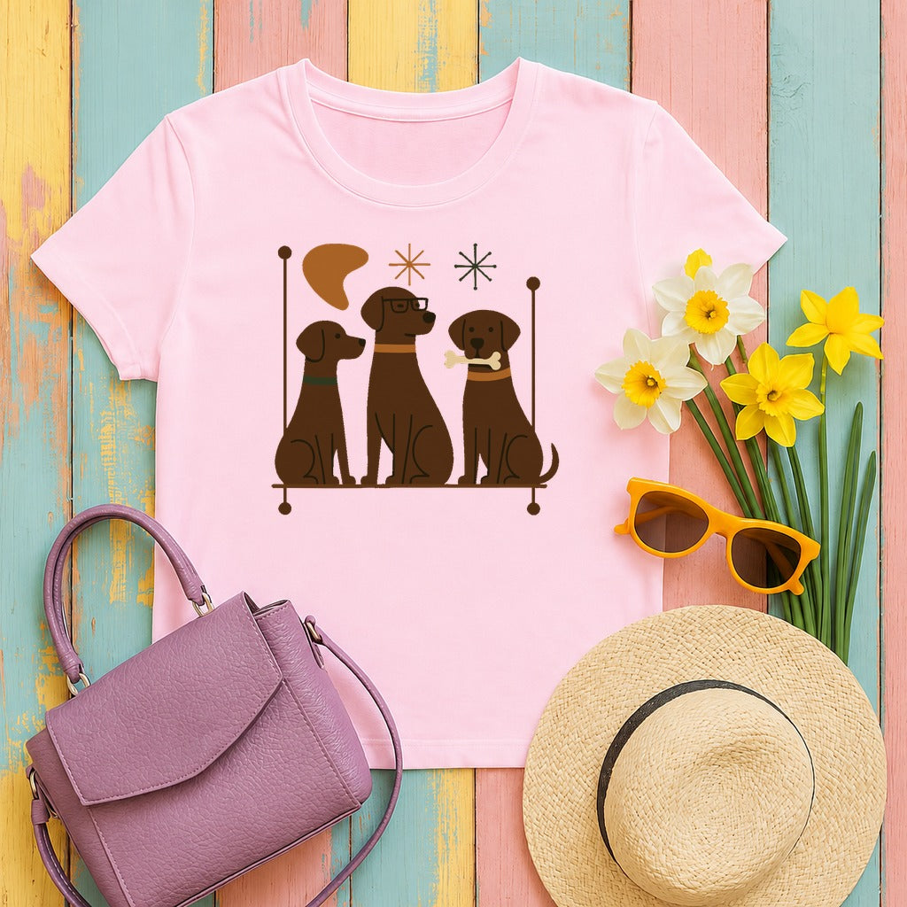 Mid-Century Chocolate Labs T-Shirt in Light Pink