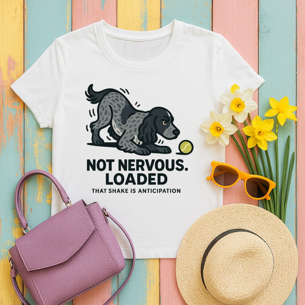English Cocker Not Nervous Loaded Tee in White