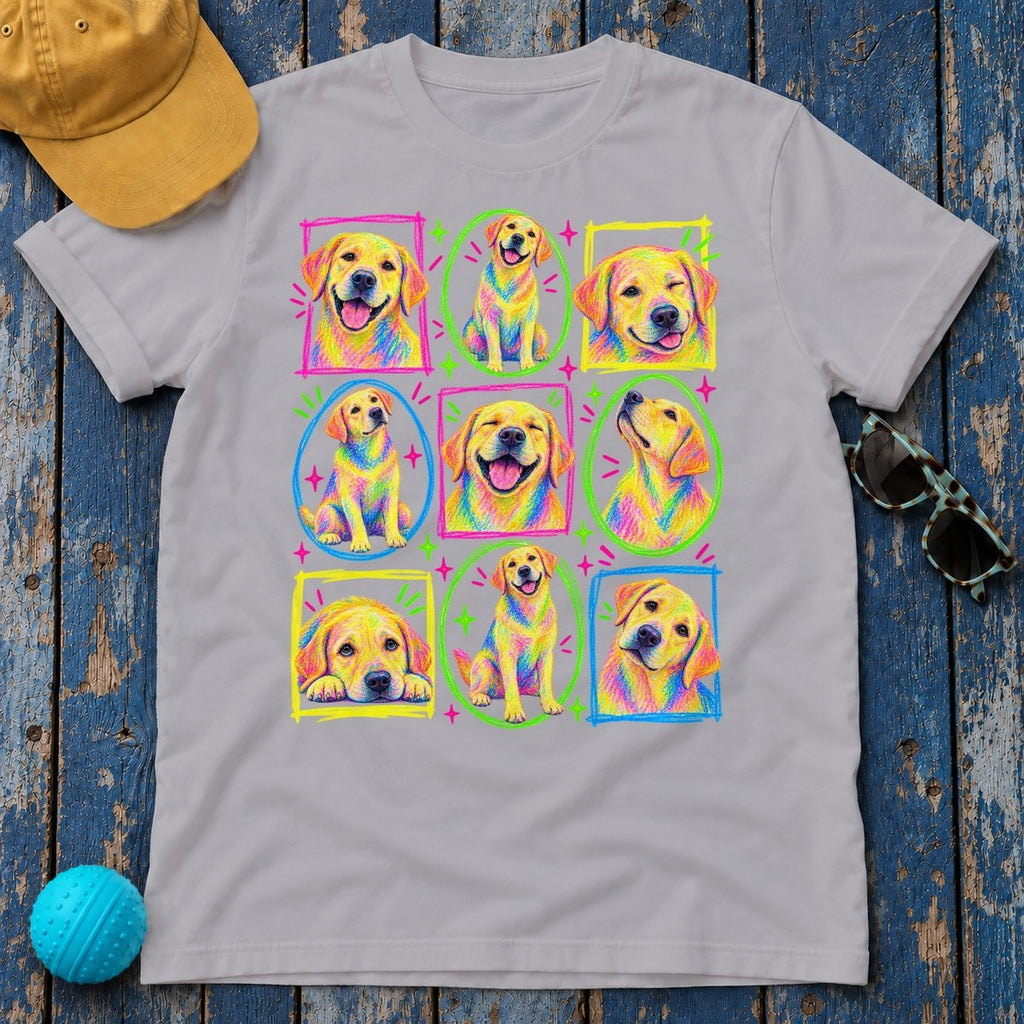 Neon Crayon Labrador Collage T-Shirt — Athletic Heather