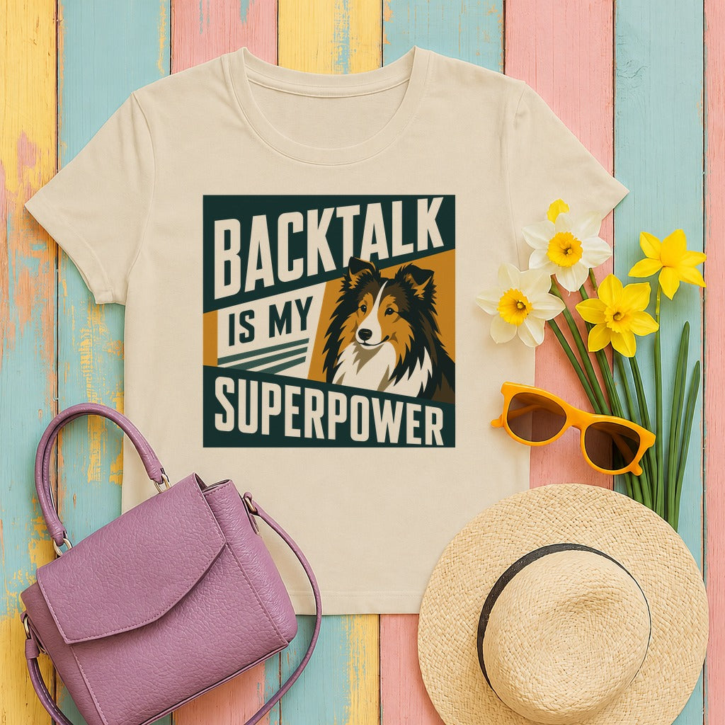 Backtalk Superpower Sheltie Graphic T-Shirt in Sand