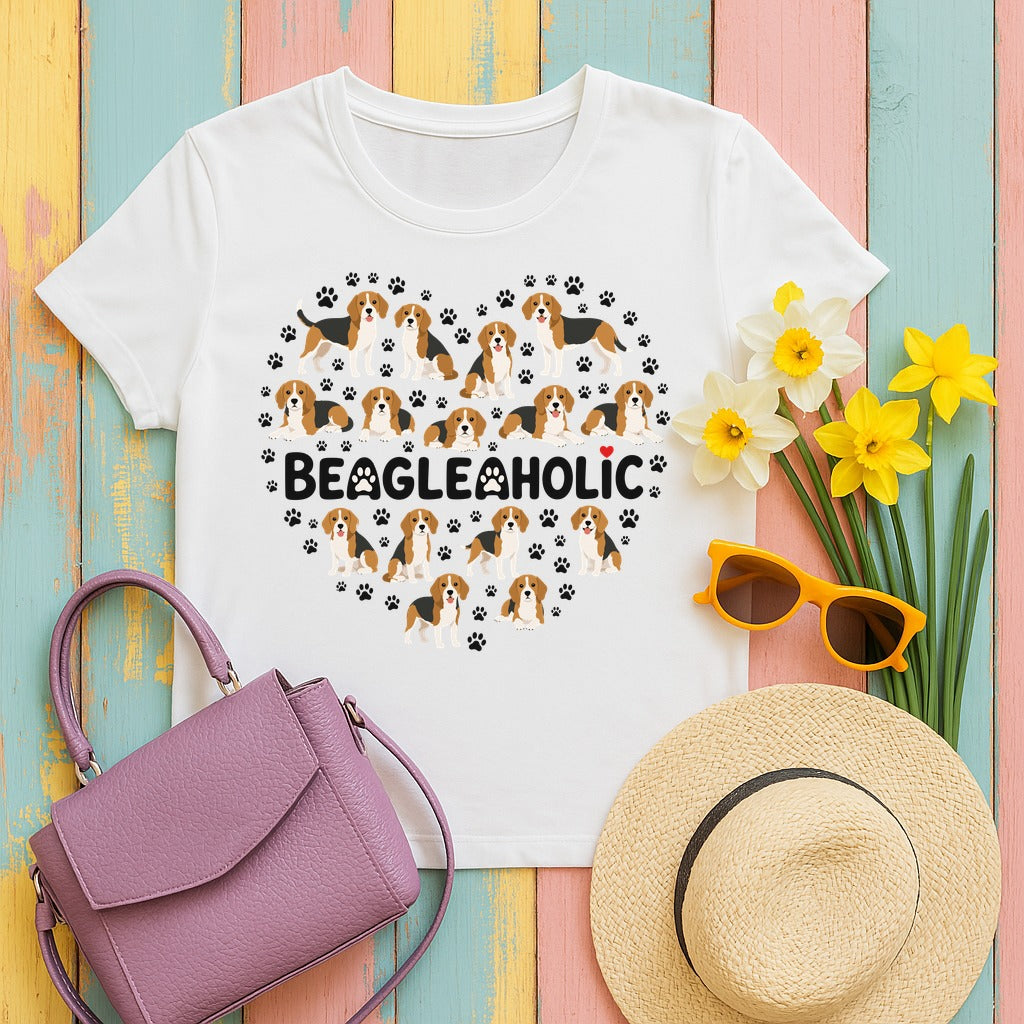 Beagleaholic Affinity Heart T-Shirt in White