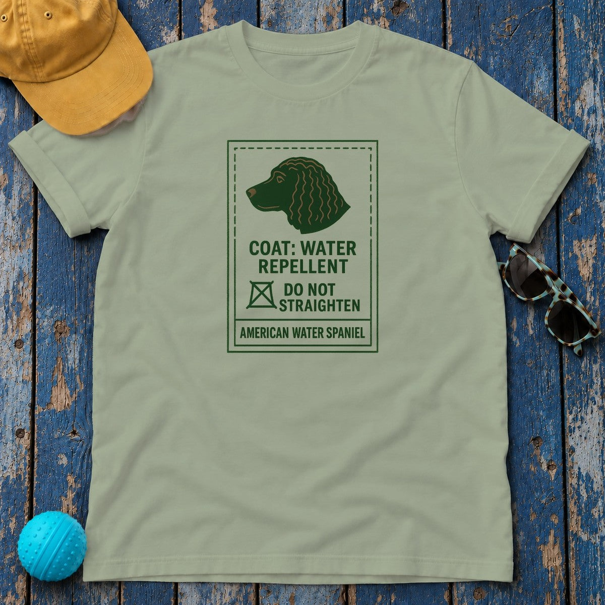 American Water Spaniel Coat Marcel Care Label Tee in Sage