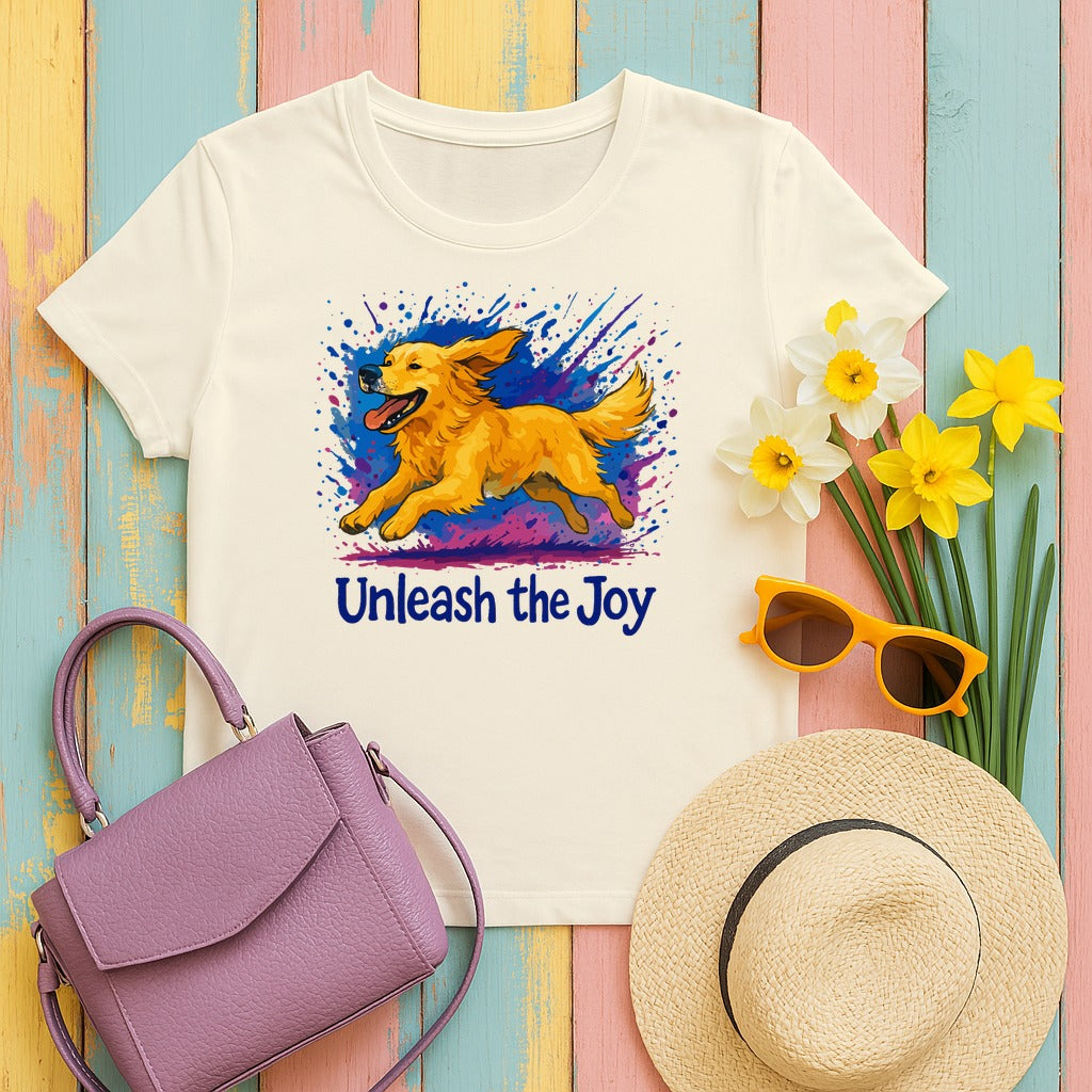Vibrant Golden Retriever Joy T-Shirt in Natural