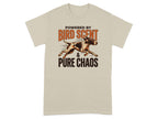 T-shirt with a dog running and the text "Powered by Bird Scent & Pure Chaos".