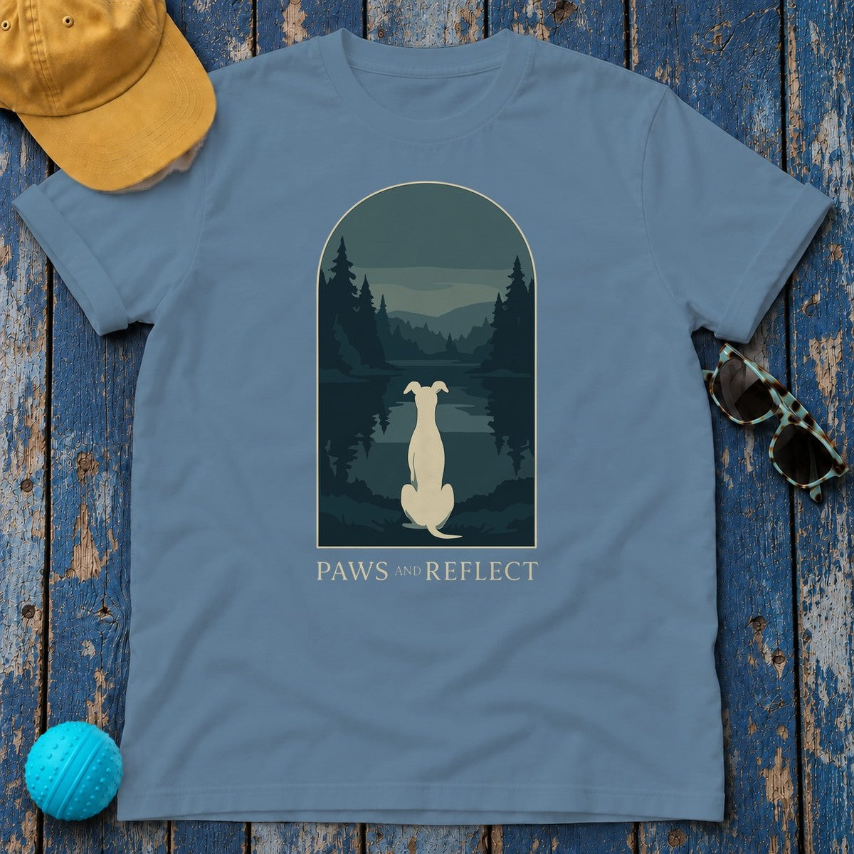 Greyhound Paws and Reflect Tee in Steel Blue