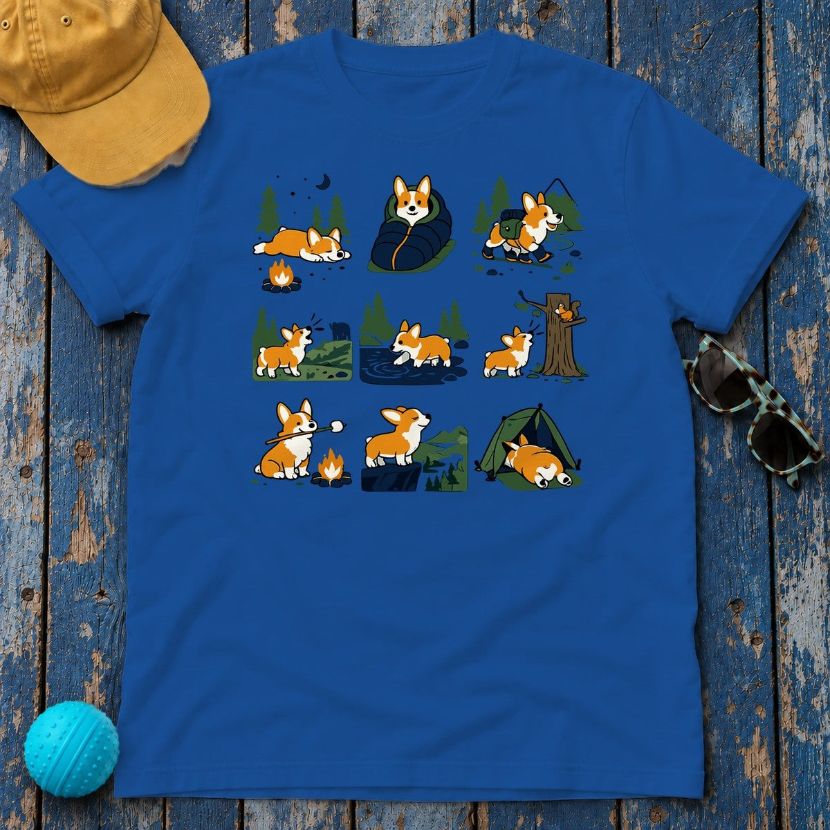 Happy Trails Corgi Wilderness T-Shirt in Royal