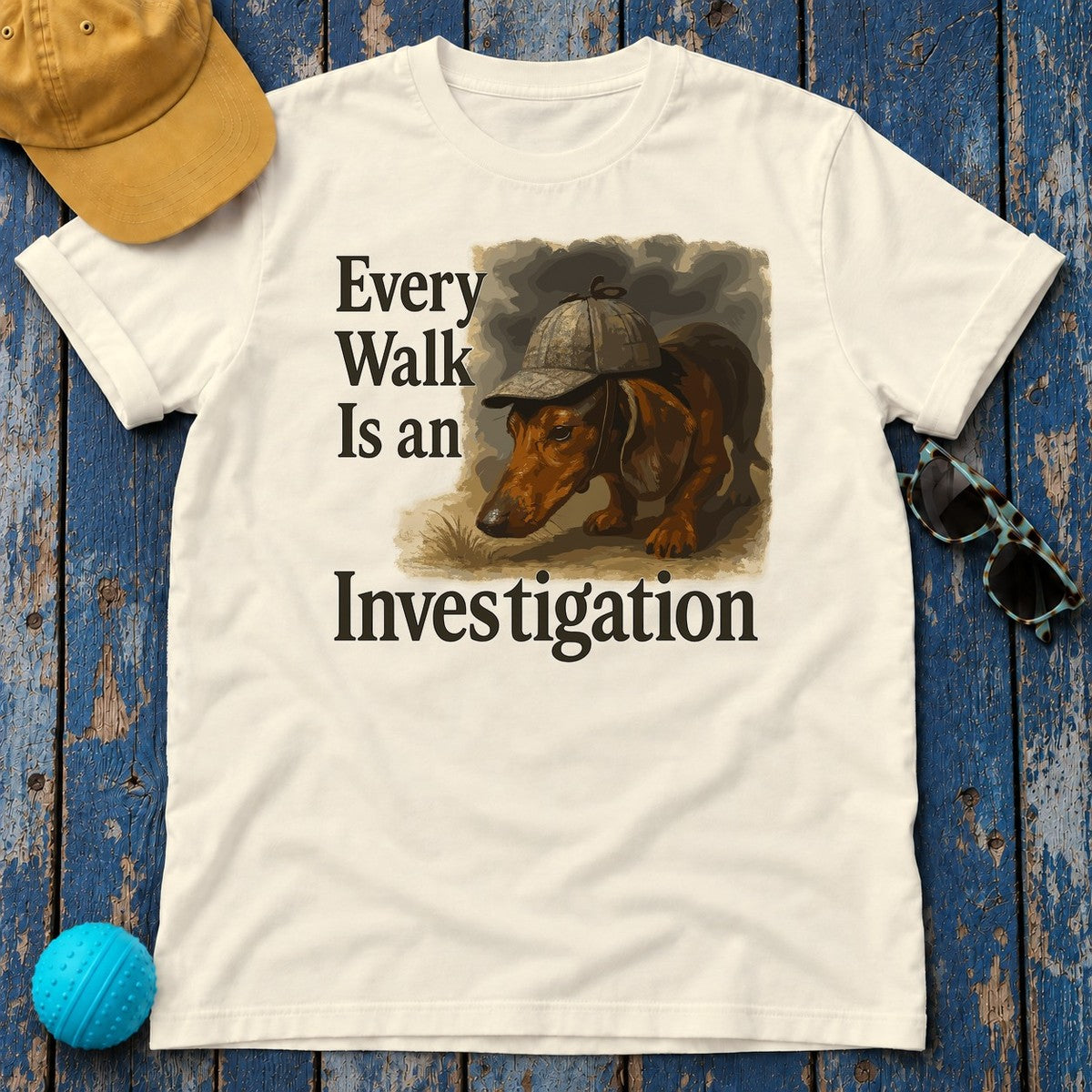 Snooping Dachshund Walk T-Shirt in Natural