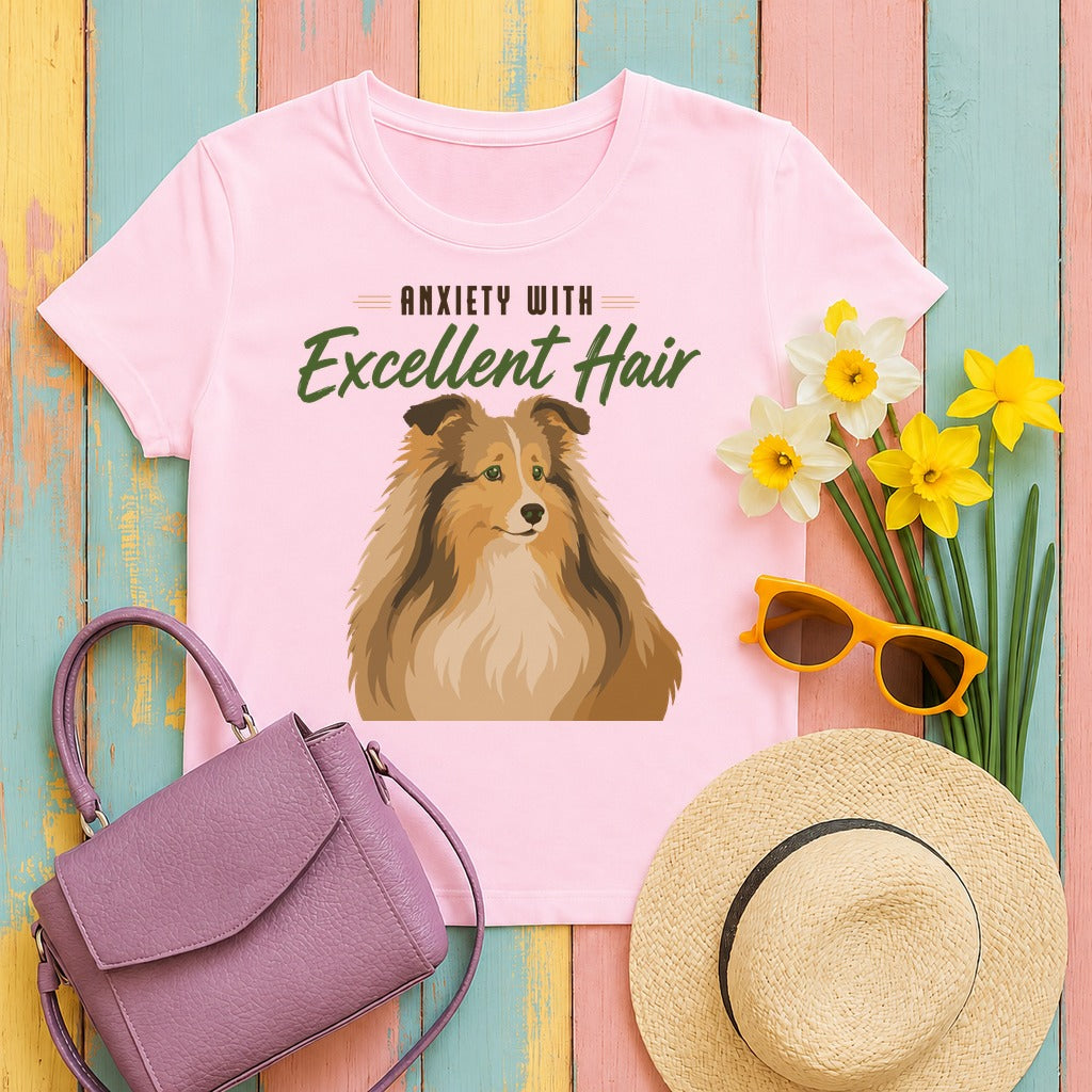 Sheltie Excellent Hair T-Shirt in Light Pink