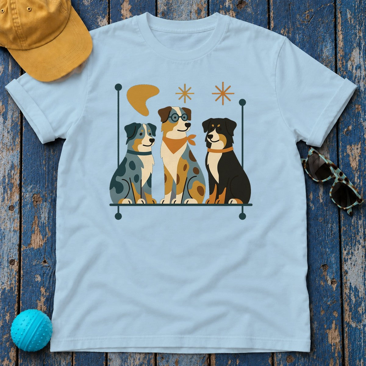 Retro Australian Shepherd T-Shirt in Light Blue