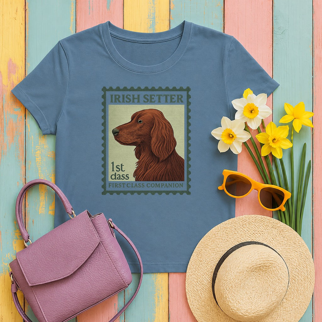 Irish Setter First Class Stamp T-shirt in Steel Blue