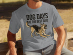 Grey t-shirt with "DOG DAYS ARE THE BEST DAYS" and a German Shepherd illustration.