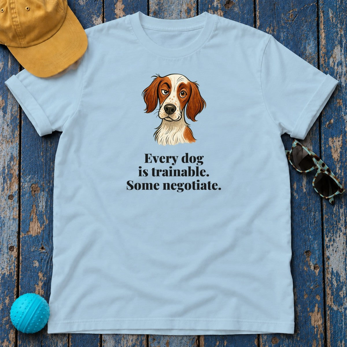 Irish Red and White Setter Some Negotiate Tee in Light Blue