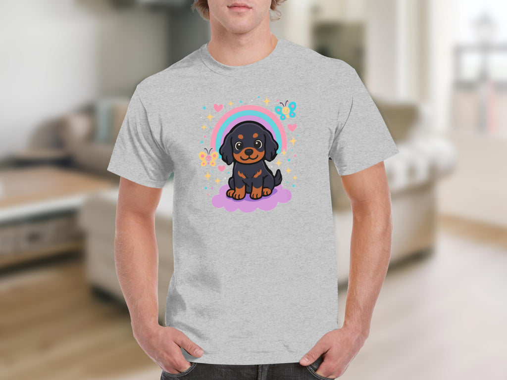 Adorable Rottweiler Puppy with Rainbow Graphic T-shirt