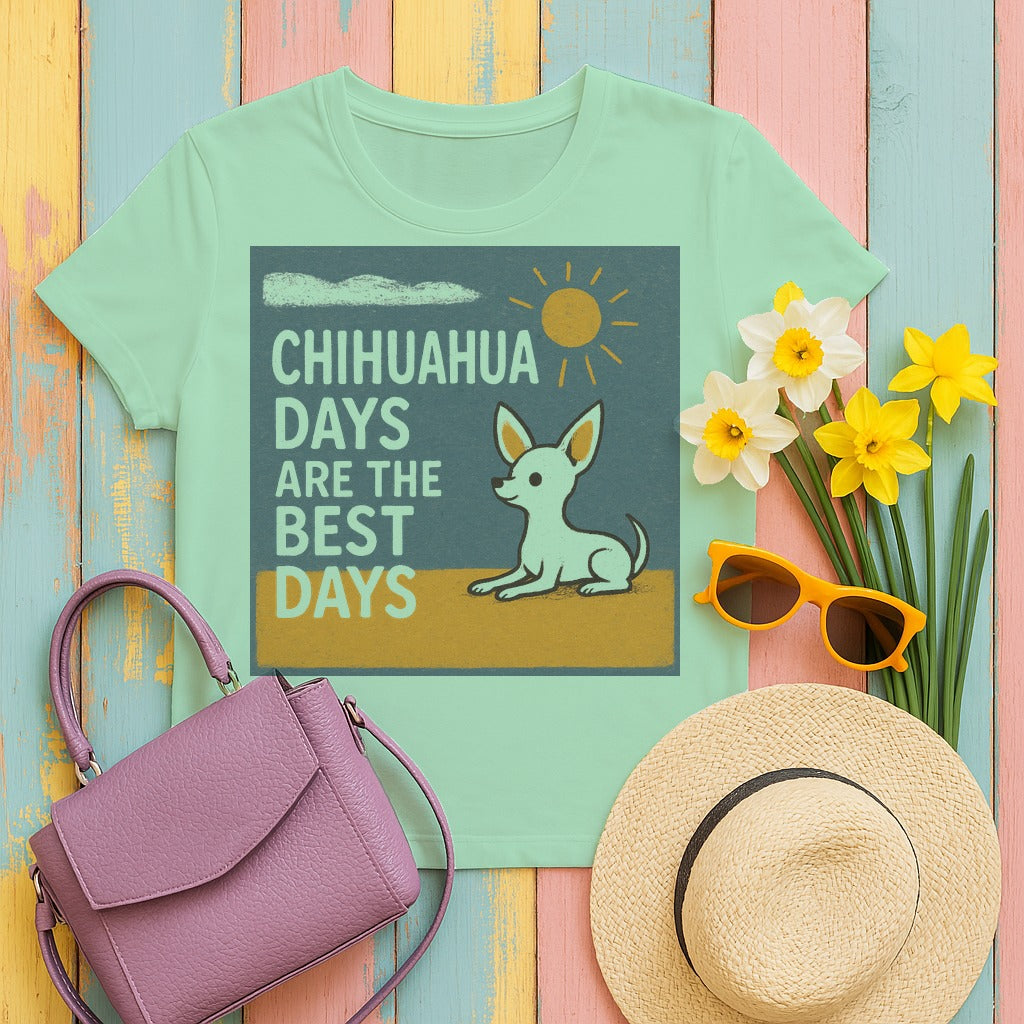 Whimsical Chihuahua Days T-Shirt in Mint Green
