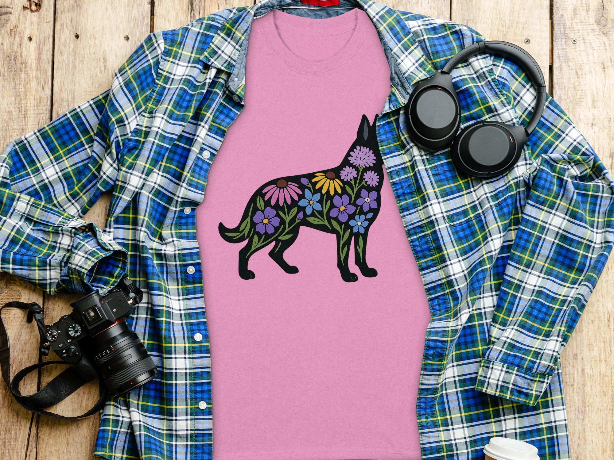 Colorful Floral German Shepherd Graphic T-shirt product