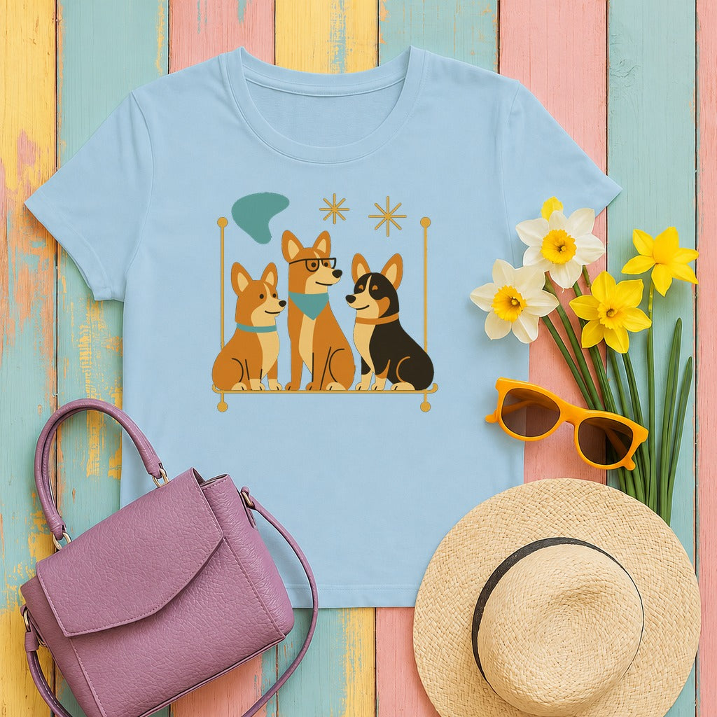 Atomic Corgi Crew T-Shirt in Light Blue