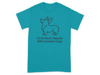 Turquoise t-shirt with a corgi illustration and the text "I'd Be Much Happier With Another Corgi".