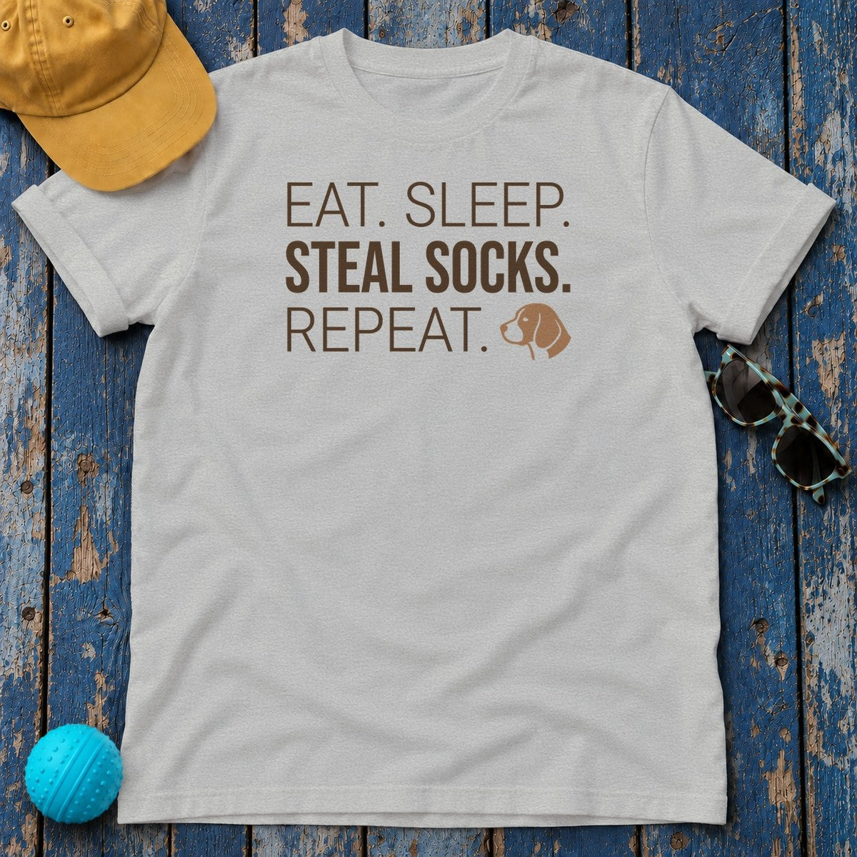 Eat Sleep Steal Socks Repeat Beagle T-Shirt in Sport Grey