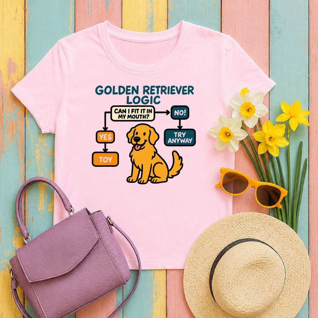 Golden Retriever Logic Flowchart T-Shirt in Light Pink